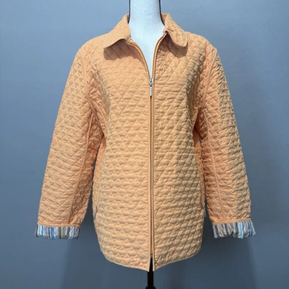 Weatherproof Quilted Jacket Womens Sz L Peach Orange Full Zip Lined Striped Cuff - Picture 1 of 10